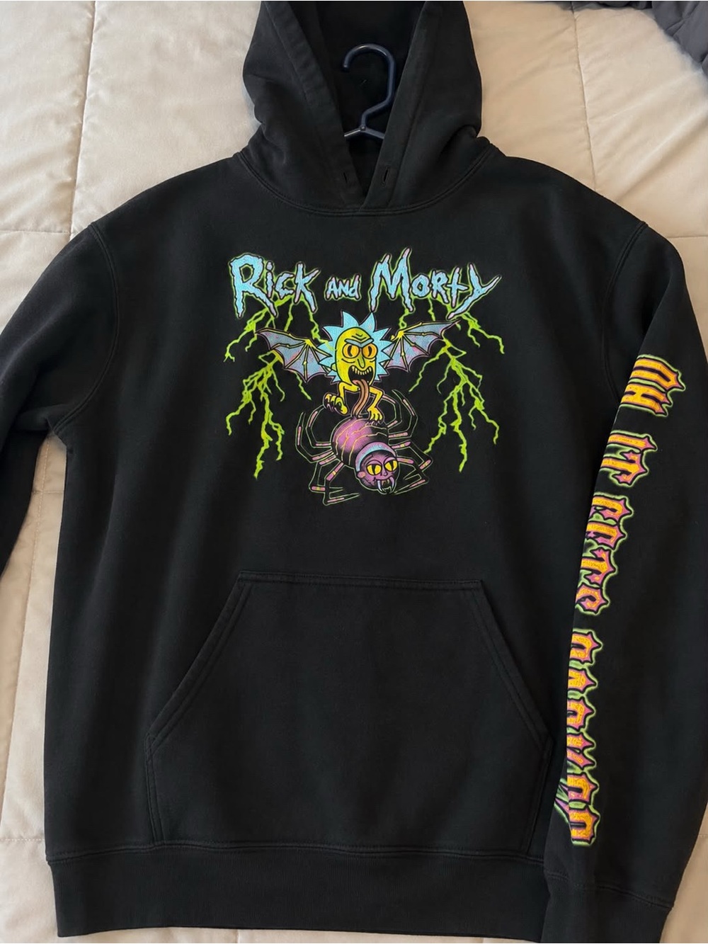 Rick and Morty Black Graphic Hoodie - Neon Print